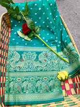 Unique Bandhej Kanjivaram Perrot Color Silk Saree